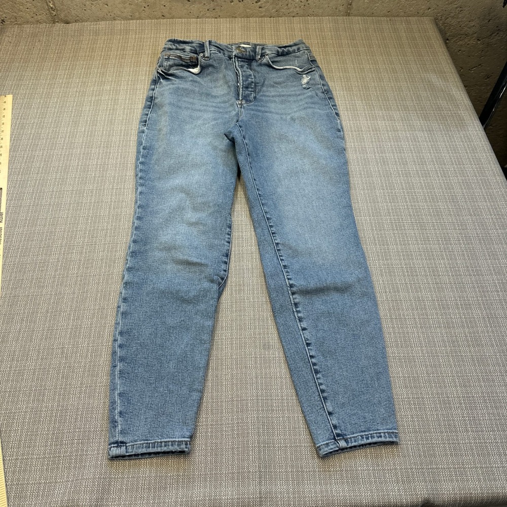 Good American Button Fly Jeans size 15 Distressed‎ Skinny High Rise Mom Indigo